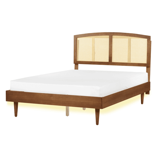 Cama com LED Rattan VARZY 140 x 200 cm Castanho
