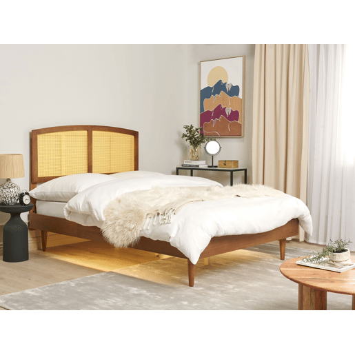 Cama com LED Rattan VARZY 140 x 200 cm Castanho