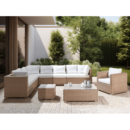 Conjunto de jardim com mesa 8 lugares XXL à direita Cor de areia
