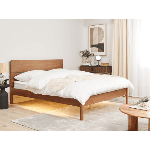 Cama com LED Madeira BOISSET 160 x 200 cm Castanho escuro