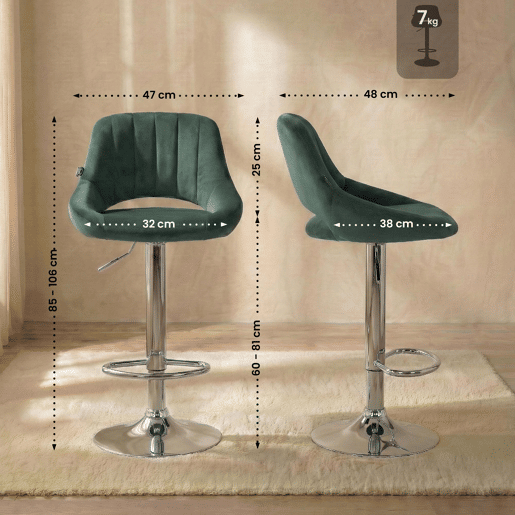 Taburete de bar Milet de terciopelo Verde 48X47X85 cm