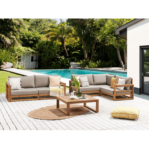 Conjunto de jardim com mesa 4 lugares TIMOR Madeira de Acácia certificada Castanho claro