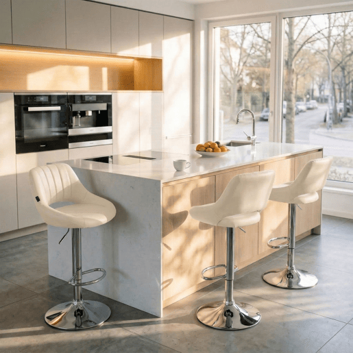 Taburete de bar Milet en polipiel Simil cuero Crema 48X47X85 cm