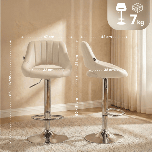 Taburete de bar Milet en polipiel Simil cuero Crema 48X47X85 cm