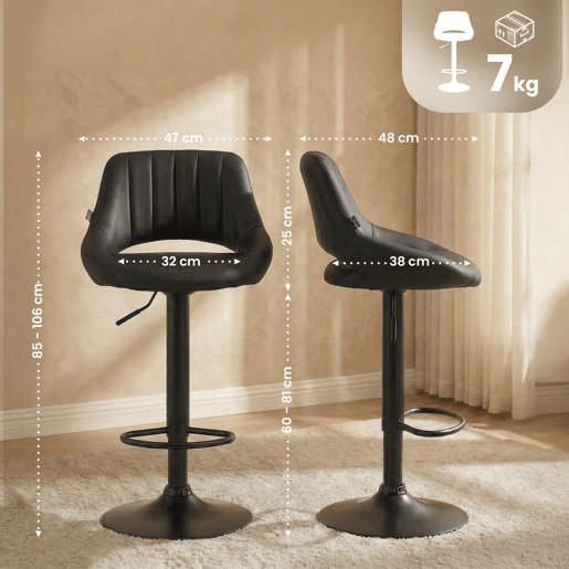 Taburete de bar Milet en polipiel Simil cuero Negro 48X47X85 cm