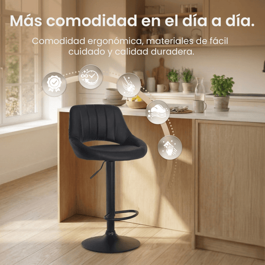 Taburete de bar Milet en polipiel Simil cuero Negro 48X47X85 cm