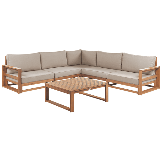 Conjunto de sofás de jardim de canto 5 lugares TIMOR Madeira de Acácia certificada Castanho claro