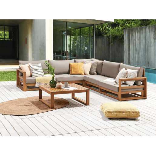 Conjunto de sofás de jardim de canto 5 lugares TIMOR Madeira de Acácia certificada Castanho claro