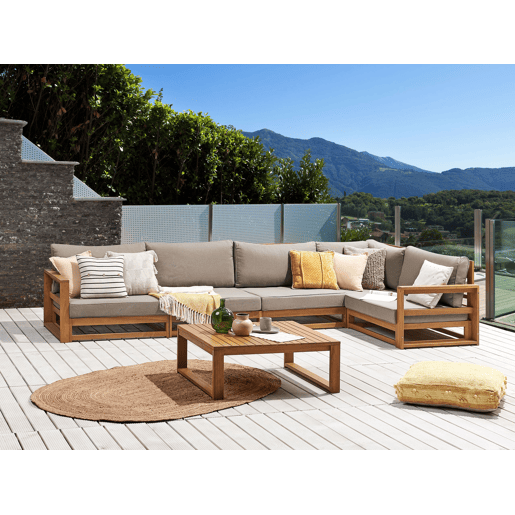 Conjunto de sofás de jardim de canto 5 lugares TIMOR Madeira de Acácia certificada Castanho claro