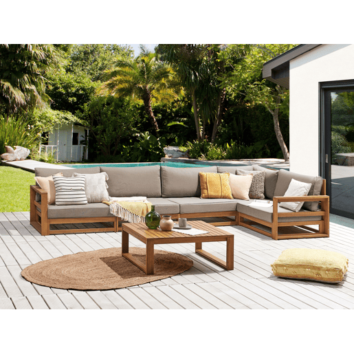 Conjunto de sofás de jardim de canto 5 lugares TIMOR Madeira de Acácia certificada Castanho claro