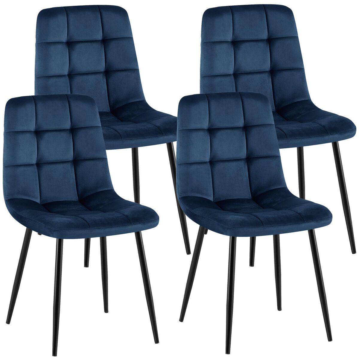 Juego de 4 sillas de comedor antibes terciopelo azul oscuro 55x45x84 cm
