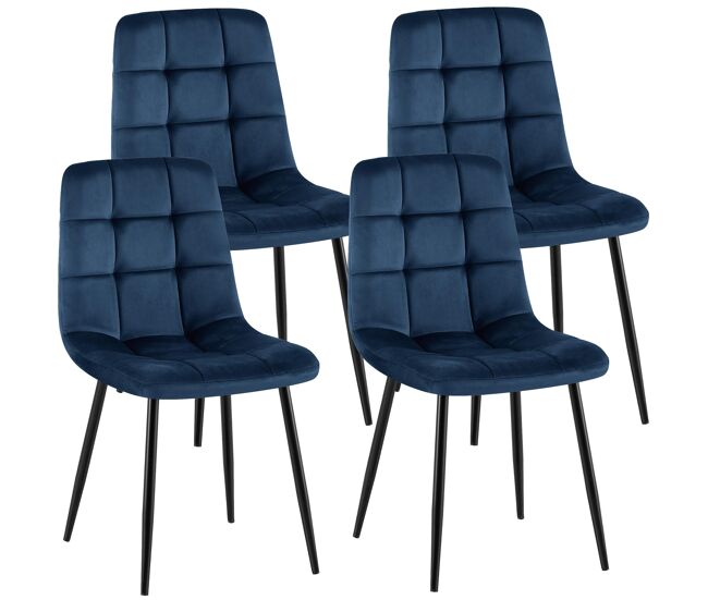 Juego de 4 sillas de comedor antibes terciopelo azul oscuro 55x45x84 cm
