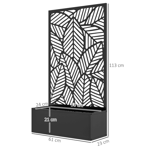 Outsunny Biombo de Exterior com Floreira de Metal Floreira de Parede ou Independente para Cultivos de Plantas Flores para Jardim Varanda 61x23x113 cm Preto