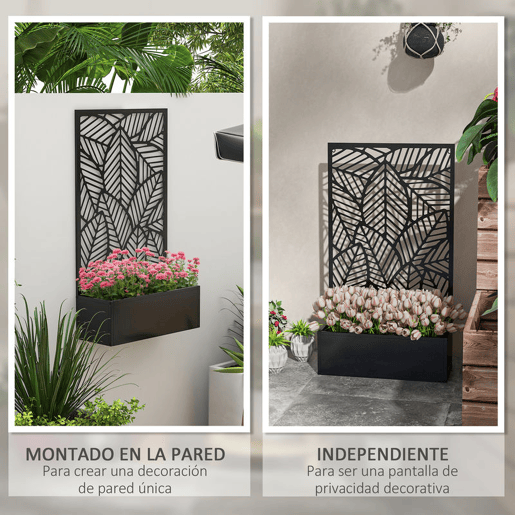 Outsunny Biombo de Exterior com Floreira de Metal Floreira de Parede ou Independente para Cultivos de Plantas Flores para Jardim Varanda 61x23x113 cm Preto