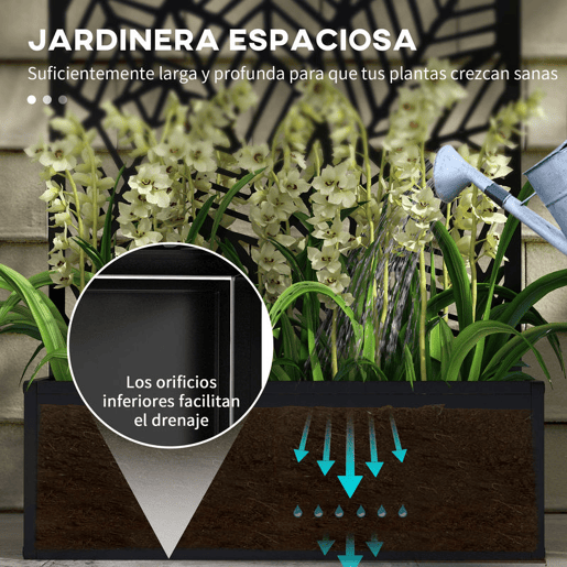 Outsunny Biombo de Exterior com Floreira de Metal Floreira de Parede ou Independente para Cultivos de Plantas Flores para Jardim Varanda 61x23x113 cm Preto