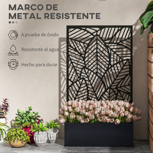 Outsunny Biombo de Exterior com Floreira de Metal Floreira de Parede ou Independente para Cultivos de Plantas Flores para Jardim Varanda 61x23x113 cm Preto