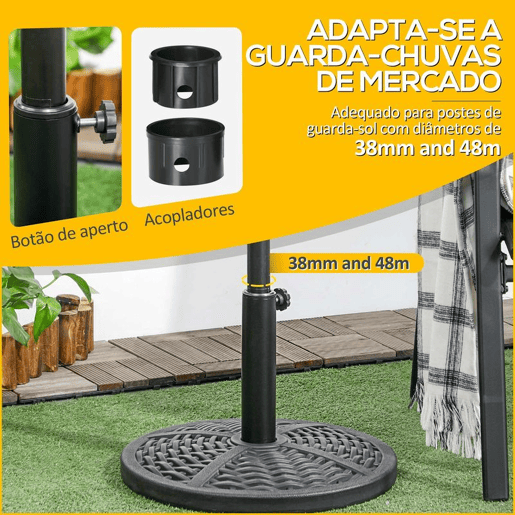 Outsunny Base de Chapéu de Sol Redonda Suporte para Chapéu de Sol Preenchido de Cimento Peso 9,5 kg para Mastros de Chapéu de Sol de Ø3848 mm Preto
