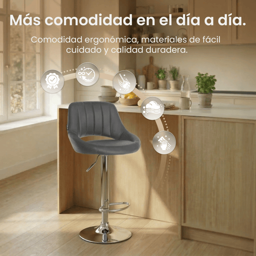 Taburete de bar Milet en polipiel Simil cuero Gris 48X47X85 cm Taburete de bar Milet en polipiel Simil cuero Gris 48X47X85 cm