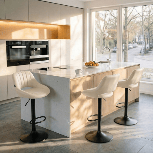 Taburete de bar Milet en polipiel Simil cuero Crema 48X47X85 cm