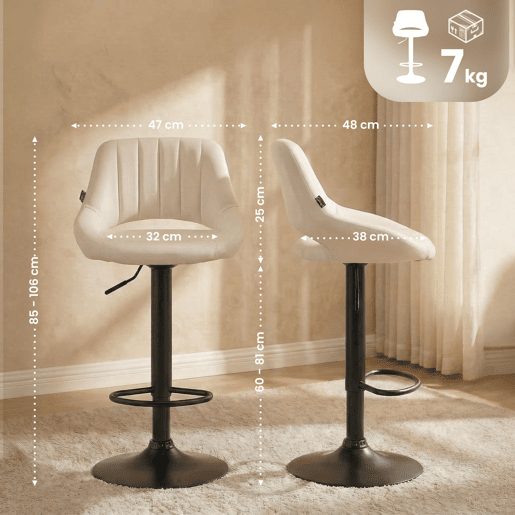 Taburete de bar Milet en polipiel Simil cuero Crema 48X47X85 cm