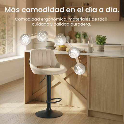 Taburete de bar Milet en polipiel Simil cuero Crema 48X47X85 cm