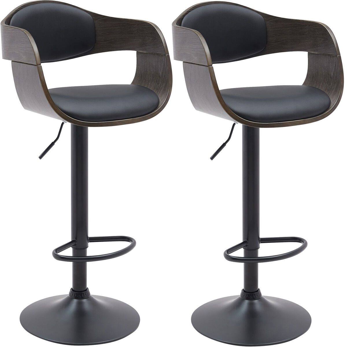 Lote de 2 taburetes de bar kingston simil cuero negro/gris 50x48x87 cm