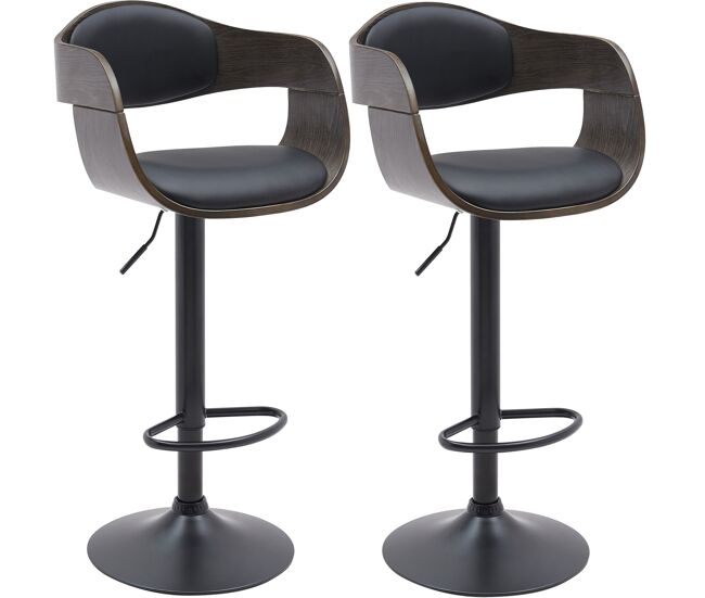Lote de 2 taburetes de bar kingston simil cuero negro/gris 50x48x87 cm