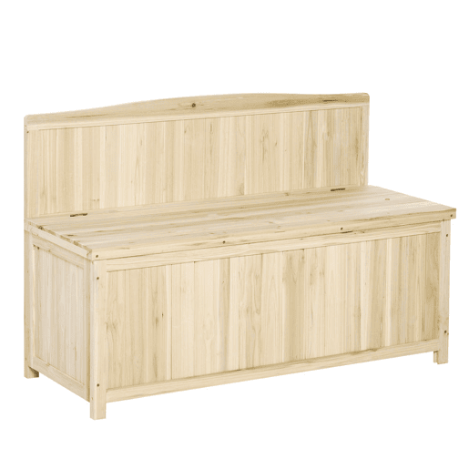 Outsunny Banco de Jardim de Madeira Banco de Exterior com Baú de Armazenamento e Encosto Carga 250 kg para Pátio Terraço Varanda 115x45x75 cm Natural