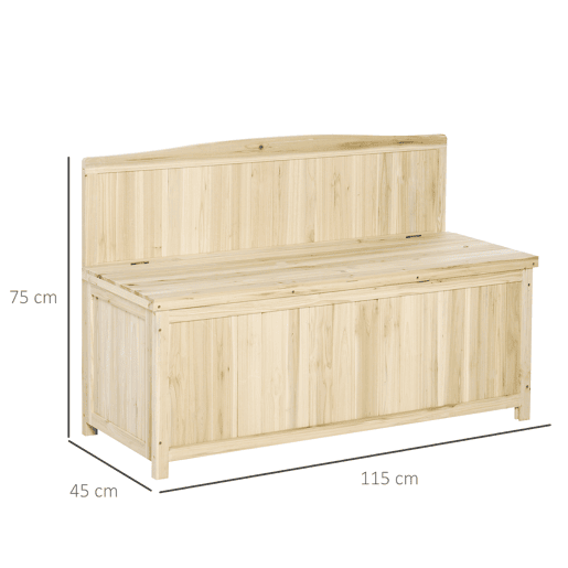 Outsunny Banco de Jardim de Madeira Banco de Exterior com Baú de Armazenamento e Encosto Carga 250 kg para Pátio Terraço Varanda 115x45x75 cm Natural