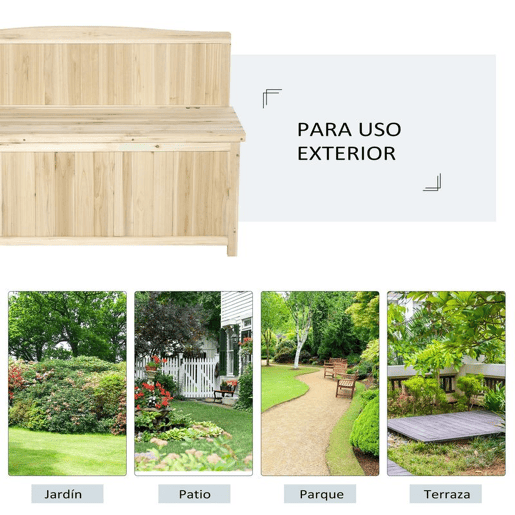 Outsunny Banco de Jardim de Madeira Banco de Exterior com Baú de Armazenamento e Encosto Carga 250 kg para Pátio Terraço Varanda 115x45x75 cm Natural