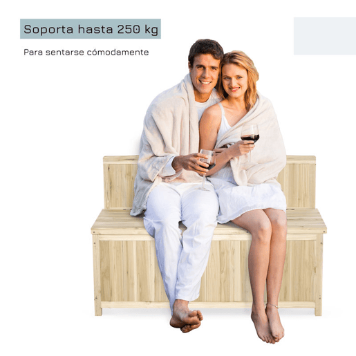 Outsunny Banco de Jardim de Madeira Banco de Exterior com Baú de Armazenamento e Encosto Carga 250 kg para Pátio Terraço Varanda 115x45x75 cm Natural