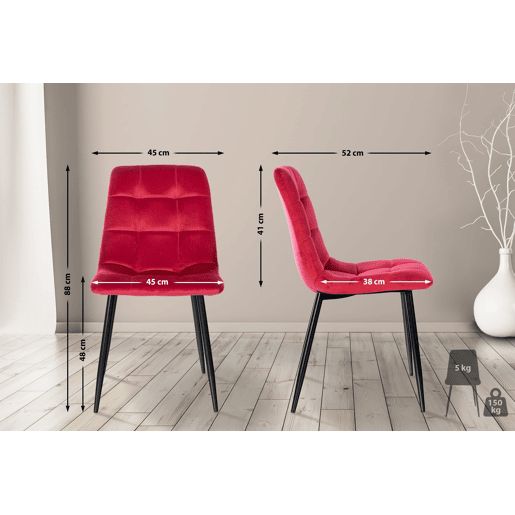 Silla de comedor Tilde Terciopelo Rojo 55X45X84 cm