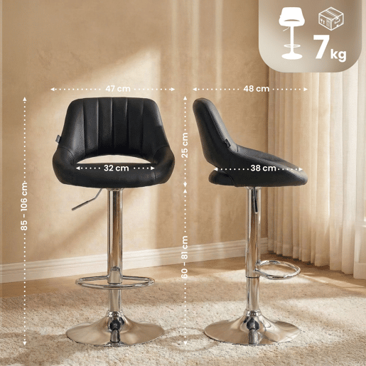 Taburete de bar Milet en polipiel Simil cuero Negro 48X47X85 cm