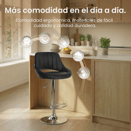Taburete de bar Milet en polipiel Simil cuero Negro 48X47X85 cm