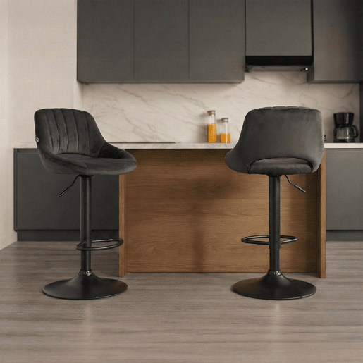 Taburete de bar Milet de terciopelo Negro 48X47X85 cm
