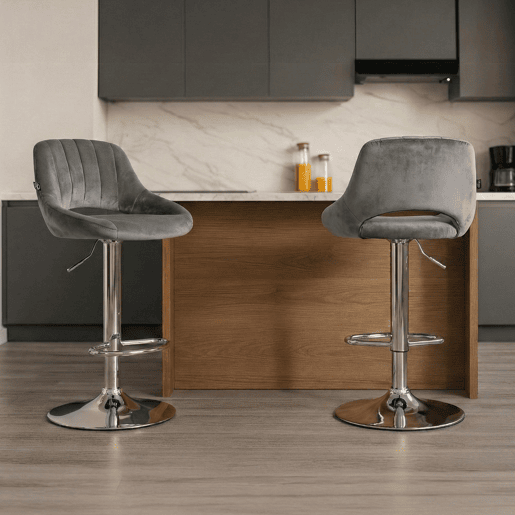 Taburete de bar Milet de terciopelo Gris oscuro 48X47X85 cm