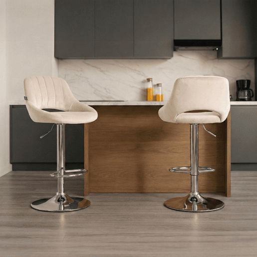 Taburete de bar Milet de terciopelo Crema 48X47X85 cm