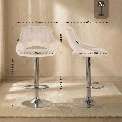 Taburete de bar Milet de terciopelo Crema 48X47X85 cm