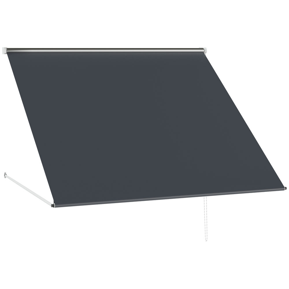 Outsunny toldo para ventana manual 150x120 cm toldo retráctil de exterior con marco de aluminio ángulo de inclinación ajustable anti-uv e impermeable gris oscuro