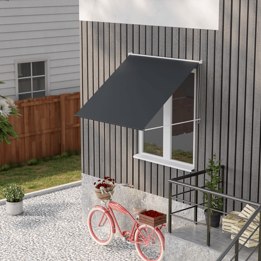 Outsunny Toldo Retrátil para Janela 150x120 cm Toldo Manual de Exterior com Estrutura de Alumínio Ângulo de Inclinação Ajustável Anti-UV e Impermeável Cinza Escuro