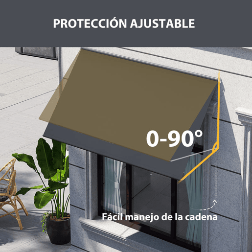 Outsunny Toldo Retrátil para Janela 150x120 cm Toldo Manual de Exterior com Estrutura de Alumínio Ângulo de Inclinação Ajustável Anti-UV e Impermeável Cinza Escuro