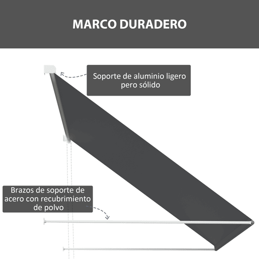 Outsunny Toldo Retrátil para Janela 150x120 cm Toldo Manual de Exterior com Estrutura de Alumínio Ângulo de Inclinação Ajustável Anti-UV e Impermeável Cinza Escuro