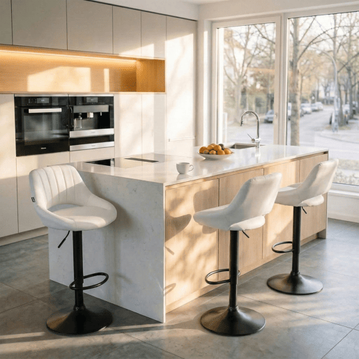 Taburete de bar Milet en polipiel Simil cuero Blanco 48X47X85 cm