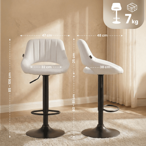 Taburete de bar Milet en polipiel Simil cuero Blanco 48X47X85 cm