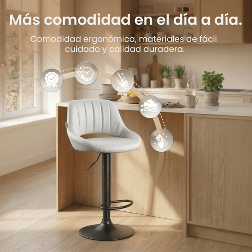 Taburete de bar Milet en polipiel Simil cuero Blanco 48X47X85 cm
