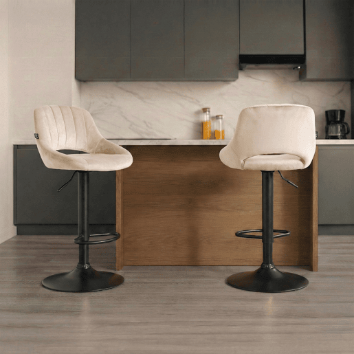 Taburete de bar Milet de terciopelo Crema 48X47X85 cm