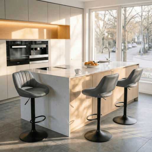 Taburete de bar Milet en polipiel Simil cuero Gris 48X47X85 cm