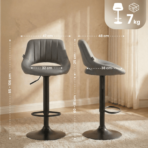 Taburete de bar Milet en polipiel Simil cuero Gris 48X47X85 cm