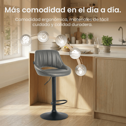 Taburete de bar Milet en polipiel Simil cuero Gris 48X47X85 cm