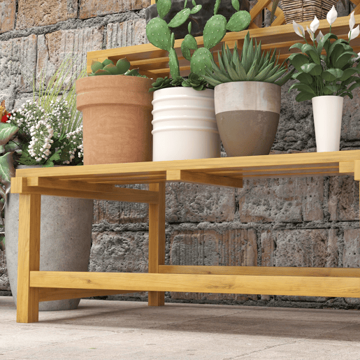 Outsunny Suporte para Plantas de Madeira com Treliça Suporte para Vasos de 2 Níveis para Jardim Pátio Terraço Varanda 75x50x166 cm Natural